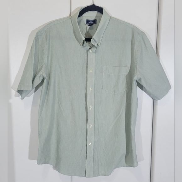 Dockers Short Sleeve Button Down Green White Collared Shirt - Picture 1 of 7